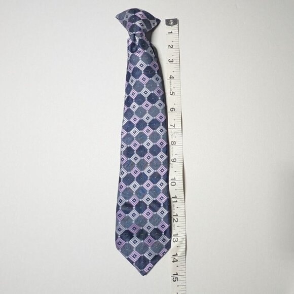 Bergamo New York Boys Clip on Tie 15" Geometric Preppy Event Church 3.5" Wide - Picture 6 of 7
